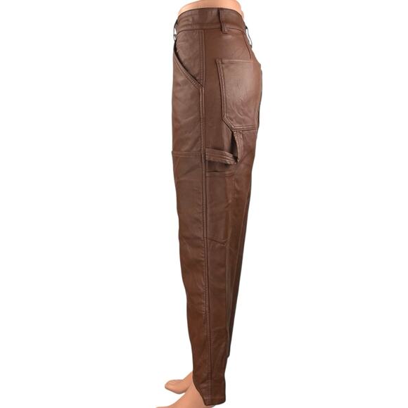 Aritzia Wilfred Free Women's Brown Faux Leather Vegan Carpenter Trousers Pants 2 - Picture 2 of 5